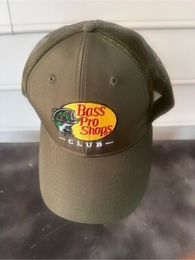 Bass Pro Shops Olive Trucker Hat with Yellow Logo Patch